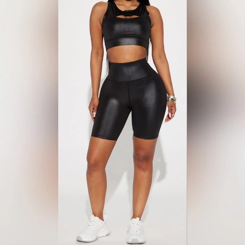 Faux leather Biker Short Set - Picture 1 of 2